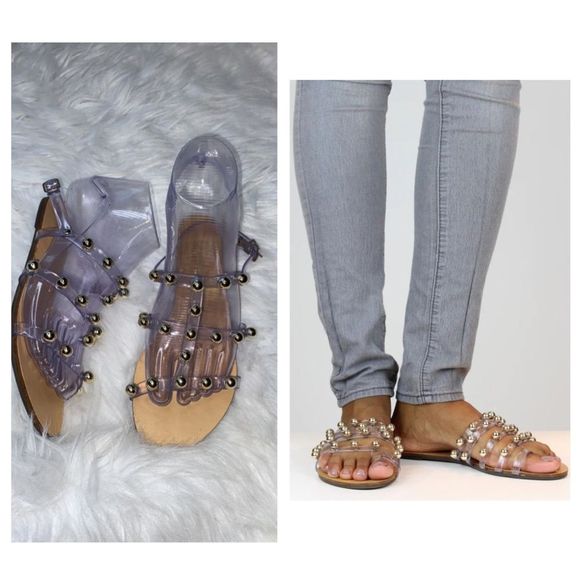 SCHUTZ
CLEAR STRAP GOLD STUD SANDALS - Picture 2 of 10